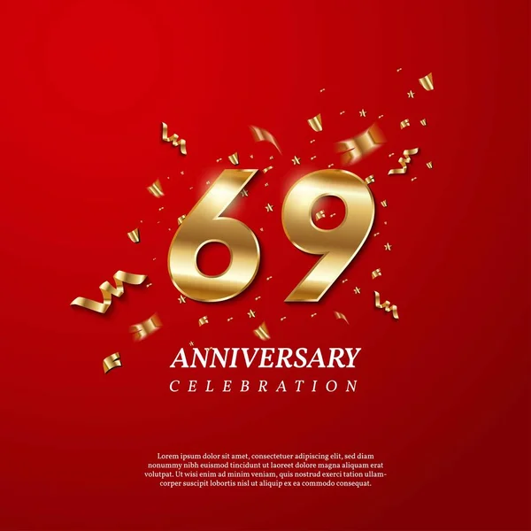 69Th Anniversary Celebration Golden Number Sparkling Confetti Stars Glitters Streamer — Archivo Imágenes Vectoriales