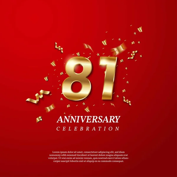 81Th Anniversary Celebration Numero Oro Con Coriandoli Scintillanti Stelle Brillantini — Vettoriale Stock