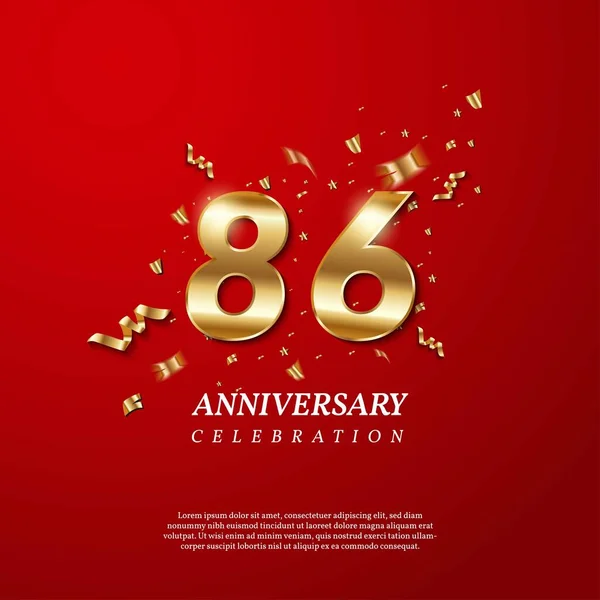 86Ste Verjaardagsfeest Gouden Nummer Met Sprankelende Confetti Sterren Glitters Streamer — Stockvector