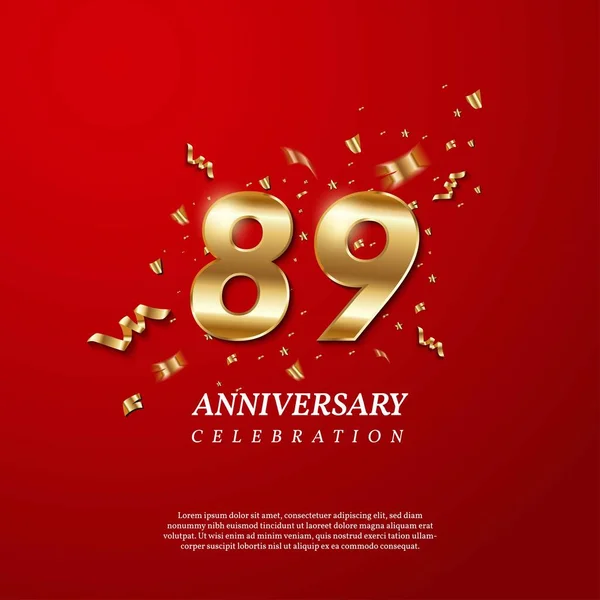 89º Aniversario Número Dorado Con Confeti Espumoso Estrellas Purpurina Cintas — Archivo Imágenes Vectoriales