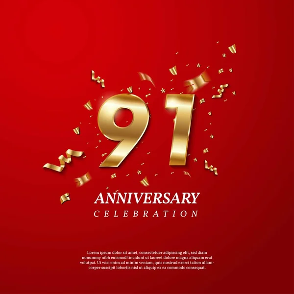 91º Aniversario Número Dorado Con Confeti Espumoso Estrellas Purpurina Cintas — Archivo Imágenes Vectoriales