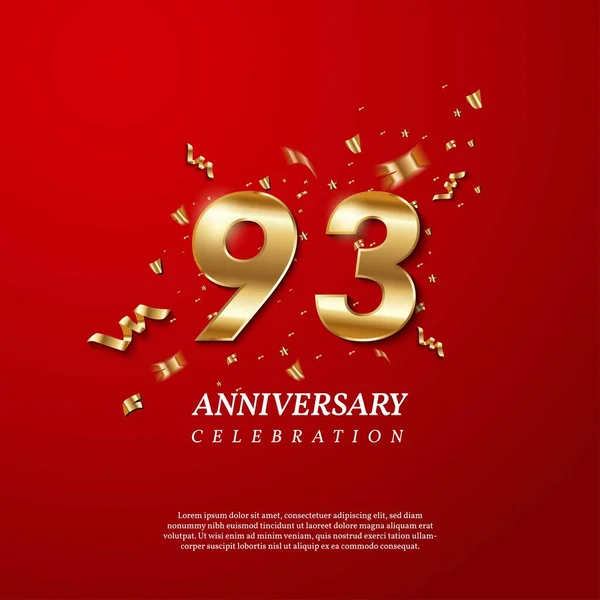 93º Aniversario Número Dorado Con Confeti Espumoso Estrellas Purpurina Cintas — Archivo Imágenes Vectoriales