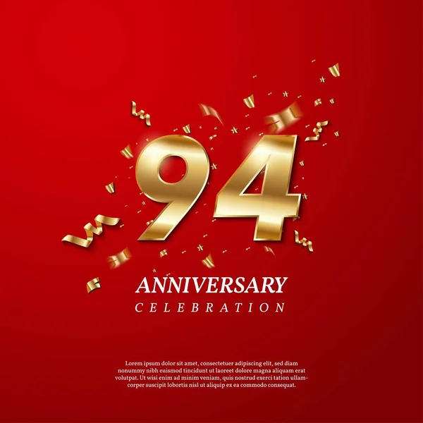 94Th Anniversary Celebration Golden Number Sparkling Confetti Stars Glitters Streamer — Stock Vector