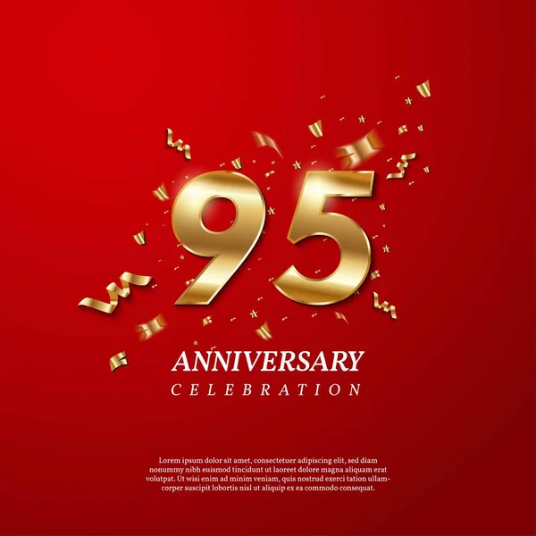 95Ste Verjaardagsfeest Gouden Nummer Met Sprankelende Confetti Sterren Glitters Streamer — Stockvector