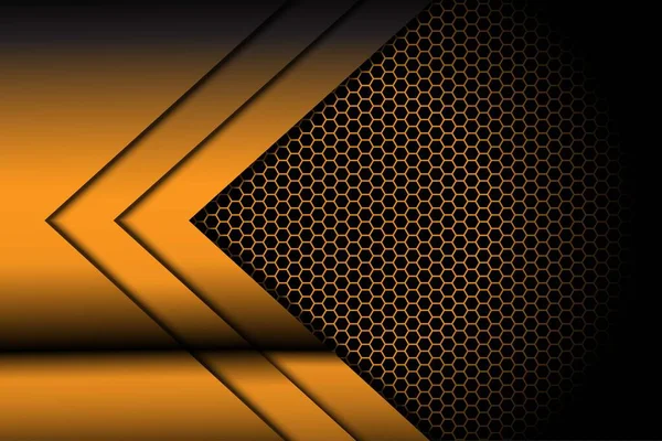 Altıgen örgülü siyah üzerine soyut altın metalik modern lüks fütüristik teknoloji arka plan çizimi.