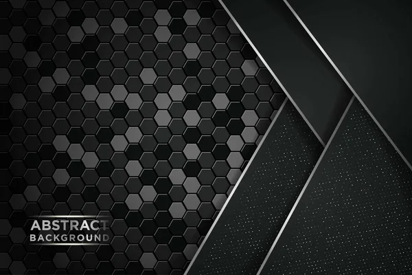 Çember ve siyah örtüşen katmanlı koyu soyut bir zemin. Gümüş liste ve gümüş simler altıgen desenli arka plan üzerindeki noktalar elementi