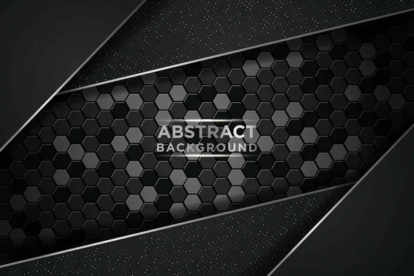 Çember ve siyah örtüşen katmanlı koyu soyut bir zemin. Gümüş liste ve gümüş simler altıgen desenli arka plan üzerindeki noktalar elementi