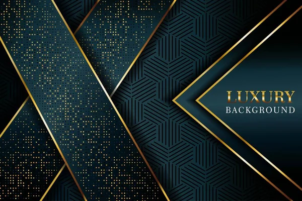 Soyut koyu yeşil ok parıltılı noktalar ve altın çizgi modern lüks fütüristik teknoloji arka plan illüstrasyonuyla örtüşüyor..