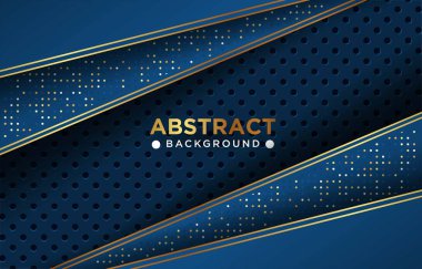 Soyut mavi donanma lüksünün örtüşmesi. Çember desenli ve parıldayan altın parıltı efektli eps10 vektör.