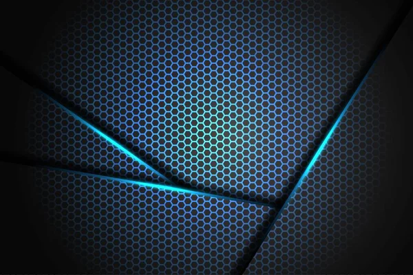 Abstract Blauw Licht Slash Driehoek Zwart Met Zeshoek Mesh Ontwerp — Stockvector