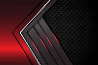 Soyut kırmızı gri ok metalik yön lüks üst üste dizayn, daire örgüsü desenli modern fütüristik arkaplan çizimi.