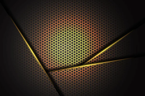 Abstract Geel Oranje Licht Driehoek Zwart Met Zeshoek Mesh Ontwerp — Stockvector