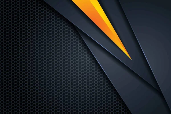 Sarı turuncu çizgi gradyan şekilli koyu soyut üçgen arka plan. Siyah altıgen ağ desen dekorasyonu.