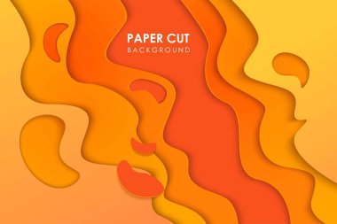 Kağıt kesim dalgalı geometrik topografi veya kağıt turuncu sarı 3D çok katmanlı arka plan Eps10