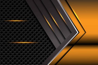 Soyut sarı ışık gradyan gri gümüş ok metalik yön lüks üst üste dizayn modern fütürist arkaplan çizimi.