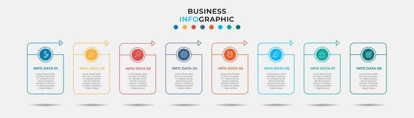 Vector Infographic tasarım iş şablonu simgeleri ve 8 seçenek veya adımla. İşlem şeması, sunumlar, iş akışı düzeni, afiş, akış şeması, bilgi grafiği için kullanılabilir