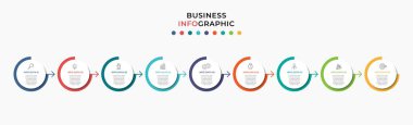 Vector Infographic tasarım iş şablonu simgeleri ve 9 seçenek veya adımla. İşlem şeması, sunumlar, iş akışı düzeni, afiş, akış şeması, bilgi grafiği için kullanılabilir