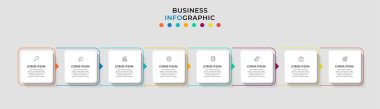 Vector Infographic tasarım iş şablonu simgeleri ve 8 seçenek veya adımla. İşlem şeması, sunumlar, iş akışı düzeni, afiş, akış şeması, bilgi grafiği için kullanılabilir