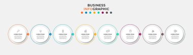 Vector Infographic tasarım iş şablonu simgeleri ve 8 seçenek veya adımla. İşlem şeması, sunumlar, iş akışı düzeni, afiş, akış şeması, bilgi grafiği için kullanılabilir