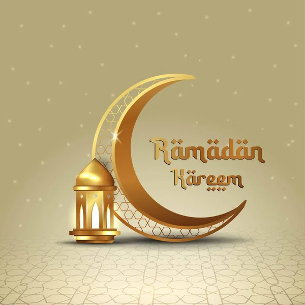 拉马丹 卡里姆 Ramadan Kareem 伊斯兰式设计 带有阿拉伯图案和书法的新月形和灯笼 — 图库矢量图片