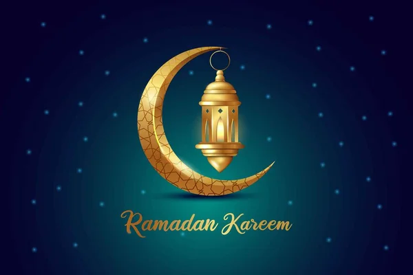 拉马丹 卡里姆 Ramadan Kareem 伊斯兰式设计 带有阿拉伯图案和书法的新月形和灯笼 — 图库矢量图片