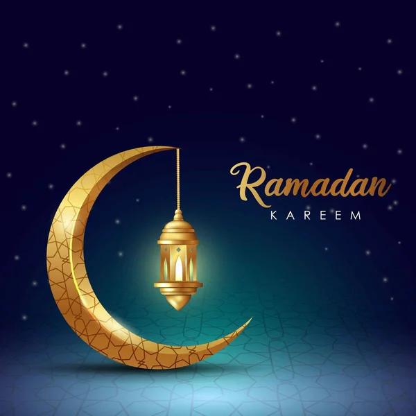 拉马丹 卡里姆 Ramadan Kareem 伊斯兰式设计 带有阿拉伯图案和书法的新月形和灯笼 — 图库矢量图片