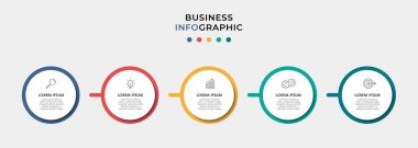 Vector Infographic tasarım iş şablonu simgeleri ve 5 seçenek veya adımla. İşlem şeması, sunumlar, iş akışı düzeni, afiş, akış şeması, bilgi grafiği için kullanılabilir