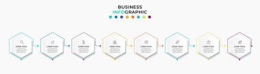 Bilgi grafikleri tasarım vektörü ve pazarlama simgeleri iş akışı düzeni, diyagram, yıllık rapor ve web tasarımı için kullanılabilir. 8 seçeneği, adımı veya süreci olan iş konsepti.