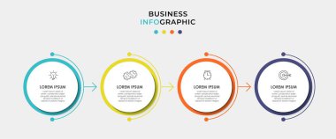 Simge ve 4 seçenek veya adımlı vektör Infographic tasarım iş şablonu. İşlem şeması, sunumlar, iş akışı düzeni, afiş, akış şeması, bilgi grafiği için kullanılabilir