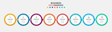 Vector Infographic Circle etiket tasarımı iş şablonu simgeleri ve 8 seçenek veya adımla. İşlem şeması, sunumlar, iş akışı düzeni, afiş, akış şeması, bilgi grafiği için kullanılabilir