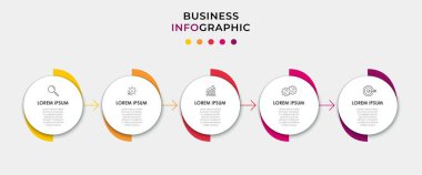 Business Infographic tasarım şablonu simge ve 5 seçenek veya basamaklı Vektör. İşlem şeması, sunumlar, iş akışı düzeni, afiş, akış şeması, bilgi grafiği için kullanılabilir