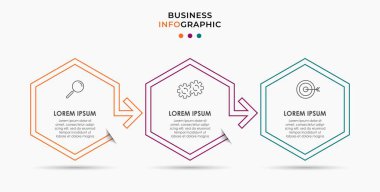 Vektör Infographic tasarım iş şablonu simgeleri ve 3 seçenek veya adımla. İşlem şeması, sunumlar, iş akışı düzeni, afiş, akış şeması, bilgi grafiği için kullanılabilir