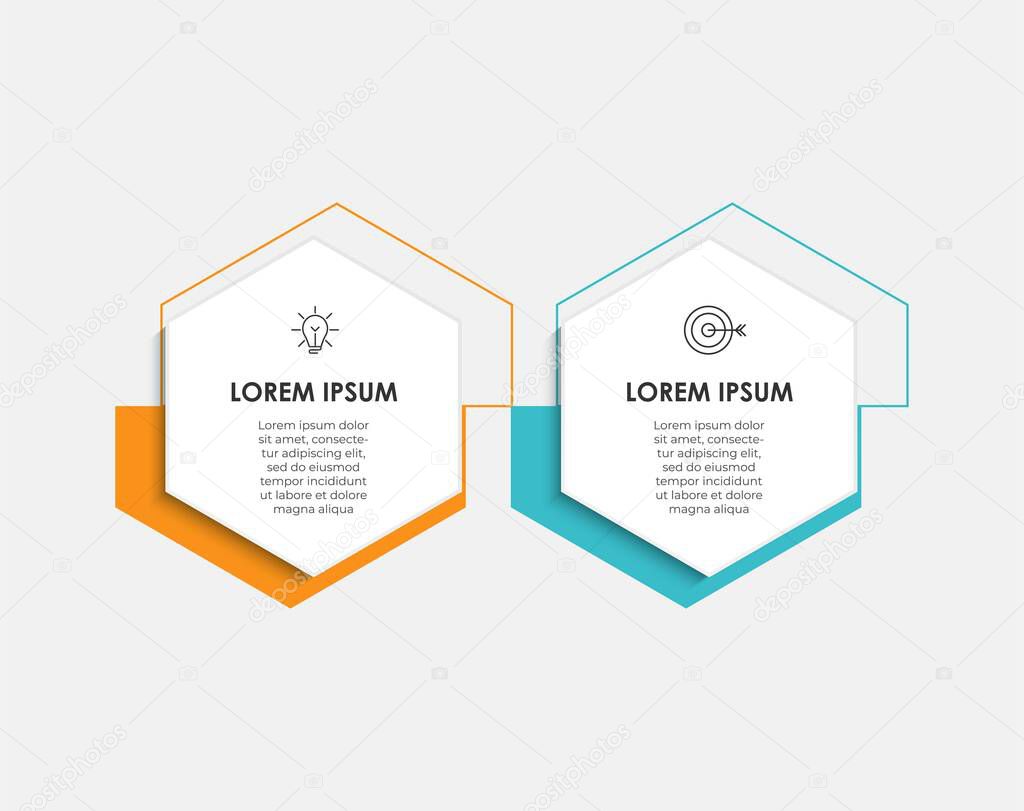 Vector infographic template with icons and 2 options or steps. Infographics for business concept. Can be used for presentations banner, workflow layout, process diagram, flow chart, info graph.