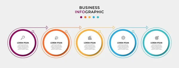 Vector Infographic tasarım iş şablonu simgeleri ve 5 seçenek veya adımla. İşlem şeması, sunumlar, iş akışı düzeni, afiş, akış şeması, bilgi grafiği için kullanılabilir