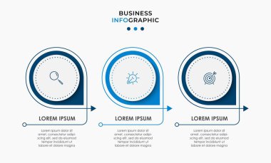 Vektör Infographic tasarım iş şablonu simgeleri ve 3 seçenek veya adımla. İşlem şeması, sunumlar, iş akışı düzeni, afiş, akış şeması, bilgi grafiği için kullanılabilir