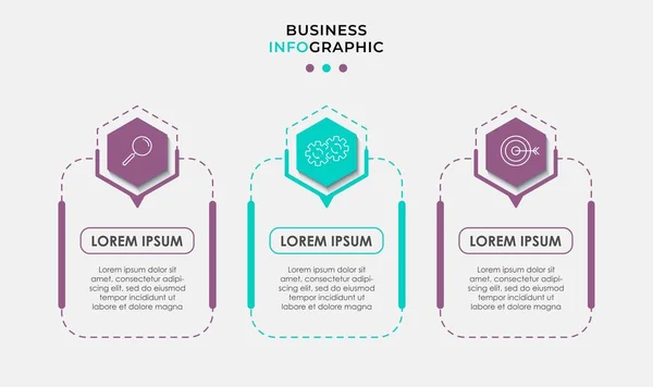 Business Infographic tasarım şablonu simge ve 3 seçenek veya basamaklı Vektör. İşlem şeması, sunumlar, iş akışı düzeni, afiş, akış şeması, bilgi grafiği için kullanılabilir