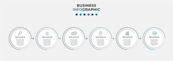 最小业务信息图形模板 具有6个步骤 选项和营销图标的时间表 具有两个圆锥元素的矢量线性信息图 可用于演示 第10部分病媒 — 图库矢量图片