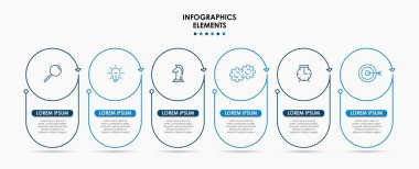Vector Infographic tasarım iş şablonu simgeleri ve 6 seçenek veya adımla. İşlem şeması, sunumlar, iş akışı düzeni, afiş, akış şeması, bilgi grafiği için kullanılabilir