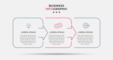 Vektör Infographic tasarım iş şablonu simgeleri ve 3 seçenek veya adımla. İşlem şeması, sunumlar, iş akışı düzeni, afiş, akış şeması, bilgi grafiği için kullanılabilir