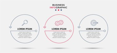 Vektör Infographic tasarım iş şablonu simgeleri ve 3 seçenek veya adımla. İşlem şeması, sunumlar, iş akışı düzeni, afiş, akış şeması, bilgi grafiği için kullanılabilir