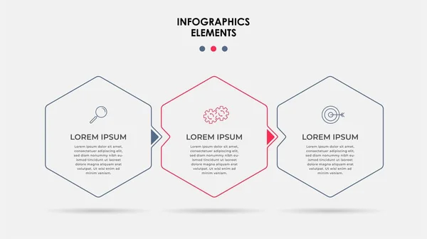 Vektör Infographic tasarım iş şablonu simgeleri ve 3 seçenek veya adımla. İşlem şeması, sunumlar, iş akışı düzeni, afiş, akış şeması, bilgi grafiği için kullanılabilir
