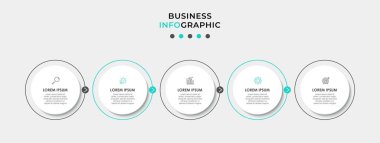 Vector Infographic tasarım iş şablonu simgeleri ve 5 seçenek veya adımla. İşlem şeması, sunumlar, iş akışı düzeni, afiş, akış şeması, bilgi grafiği için kullanılabilir