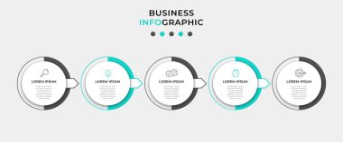 Vector Infographic tasarım iş şablonu simgeleri ve 5 seçenek veya adımla. İşlem şeması, sunumlar, iş akışı düzeni, afiş, akış şeması, bilgi grafiği için kullanılabilir