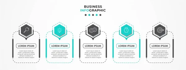 Vector Infographic tasarım iş şablonu simgeleri ve 5 seçenek veya adımla. İşlem şeması, sunumlar, iş akışı düzeni, afiş, akış şeması, bilgi grafiği için kullanılabilir