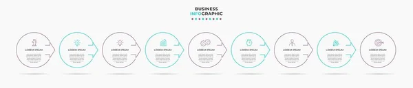 Vector Infographic tasarım iş şablonu simgeleri ve 9 seçenek veya adımla. İşlem şeması, sunumlar, iş akışı düzeni, afiş, akış şeması, bilgi grafiği için kullanılabilir