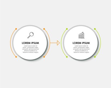 Vector Infographic tasarım iş şablonu simgeleri ve 2 seçenek veya adımla. İşlem şeması, sunumlar, iş akışı düzeni, afiş, akış şeması, bilgi grafiği için kullanılabilir