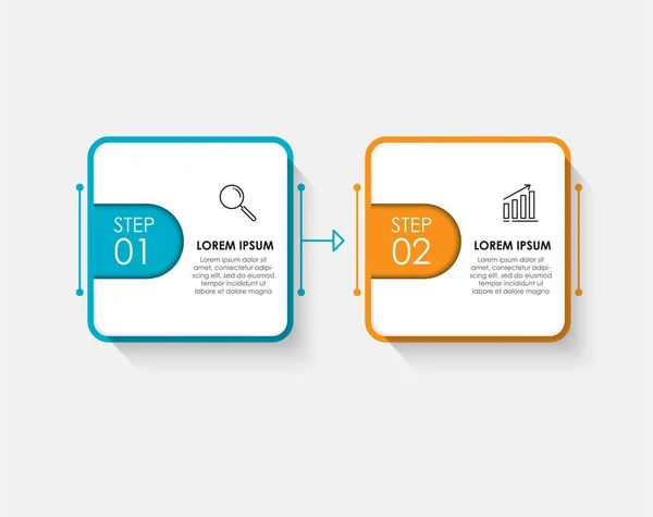 Vector Infographic tasarım iş şablonu simgeleri ve 2 seçenek veya adımla. İşlem şeması, sunumlar, iş akışı düzeni, afiş, akış şeması, bilgi grafiği için kullanılabilir
