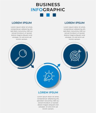 Vector Infographic tasarım iş şablonu simgeleri ve 3 seçenek veya adımla. İşlem şeması, sunumlar, iş akışı düzeni, afiş, akış şeması, bilgi grafiği için kullanılabilir