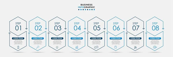 Vector Infographic tasarım iş şablonu simgeleri ve 8 seçenek veya adımla. İşlem şeması, sunumlar, iş akışı düzeni, afiş, akış şeması, bilgi grafiği için kullanılabilir