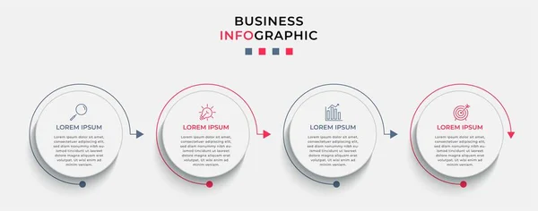 Minimale Geschäftsinformationsgrafik Vorlage Zeitachse Mit Schritten Optionen Und Marketing Symbolen — Stockvektor